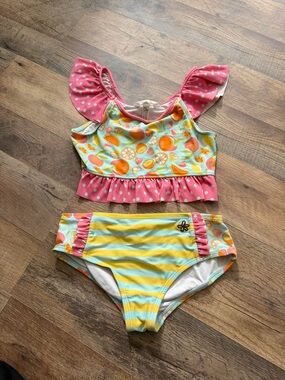 Matilda Jane | Girls Pink & Yellow Citrus Ruffle Two-Piece Swimsuit 8